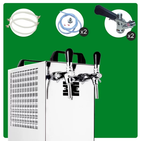 Null Komplett Set Kontakt 40/K Bierzapfanlage 2-leitig Trockenkühlgerät Aus Edelstahl, 50 Liter/h, Mit Membranpumpe, Green Line 3