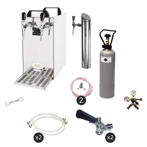 Null Untertheken Komplett Set – Zapfanlage – Kontakt 40 2-leitig Trockenkühler, Durchlaufkühler 50 Liter/h, Inkl. Schanksäule, Green Line 15